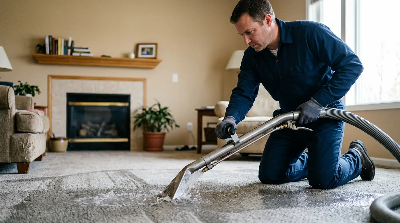 Water damage restoration technician working near Goodfield, IL